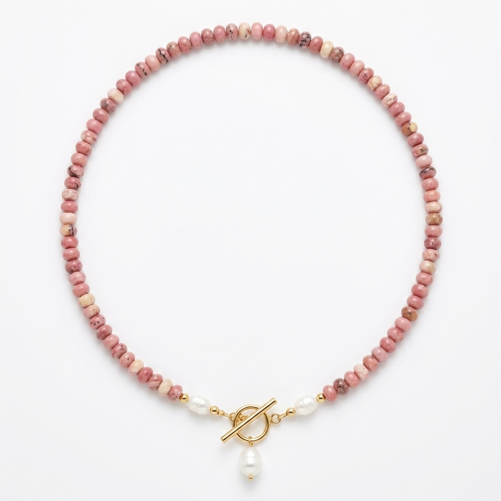 Rhodonite Bead Pearl Necklace