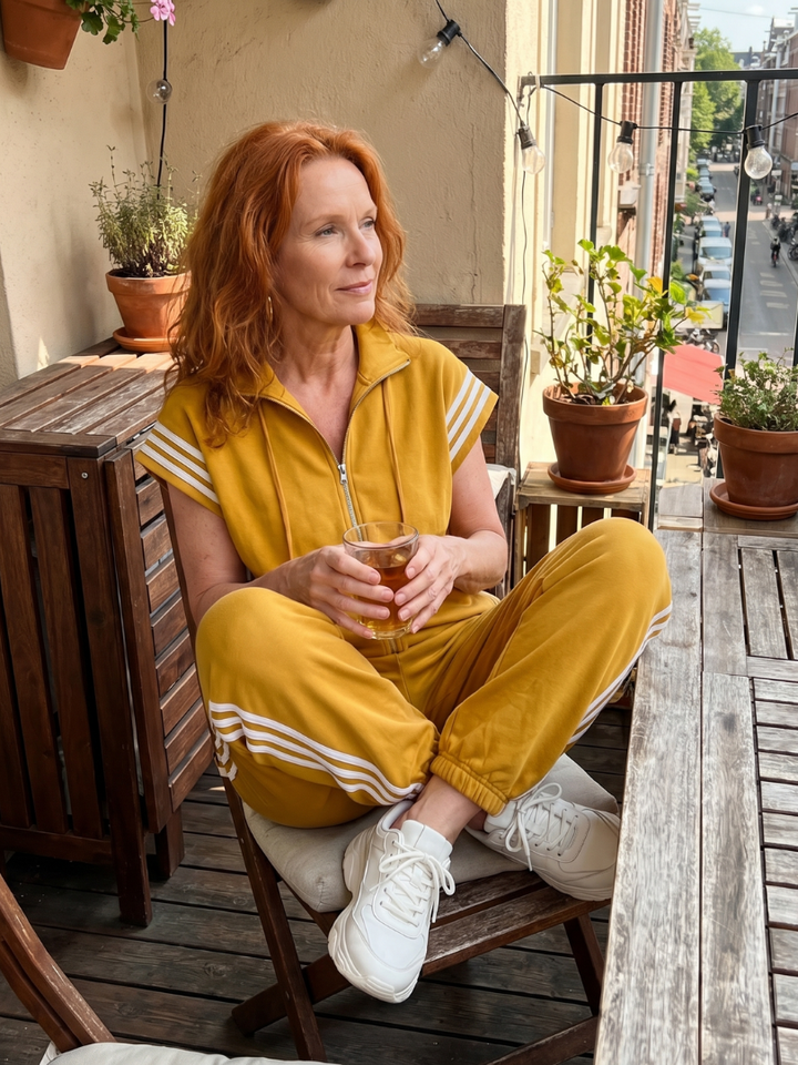 Lark | Jumpsuit s krátkými rukávy, zipem a bočními pruhovanými panely