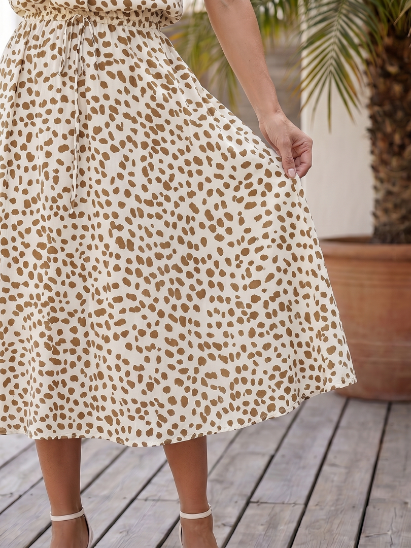 Belladonna | Midi šaty s potiskem, knoflíkovou légou a páskem