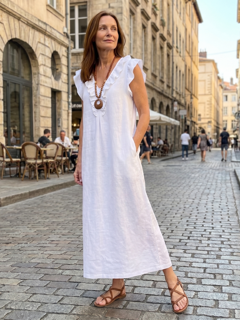 Adelaide | Midi šaty bez rukávů s volánkovým lemem