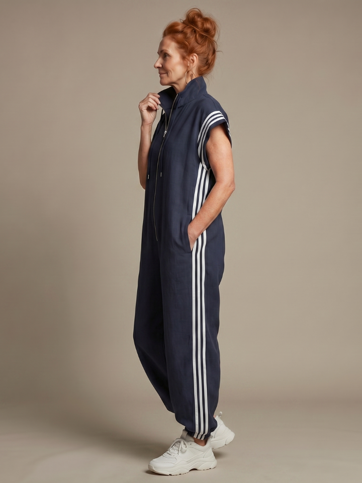 Lark | Jumpsuit s krátkými rukávy, zipem a bočními pruhovanými panely