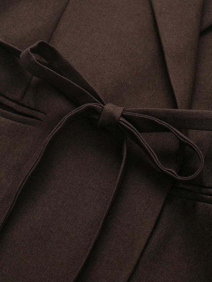 Damesjas van effen bruin linnenmix met reverskraag