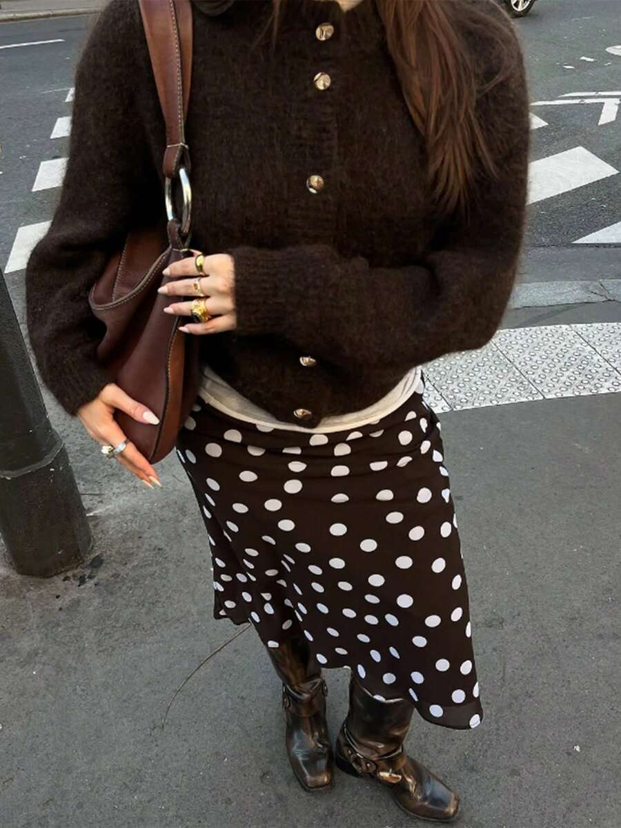 Emma – Brown Knit Cardigan with Gold Buttons