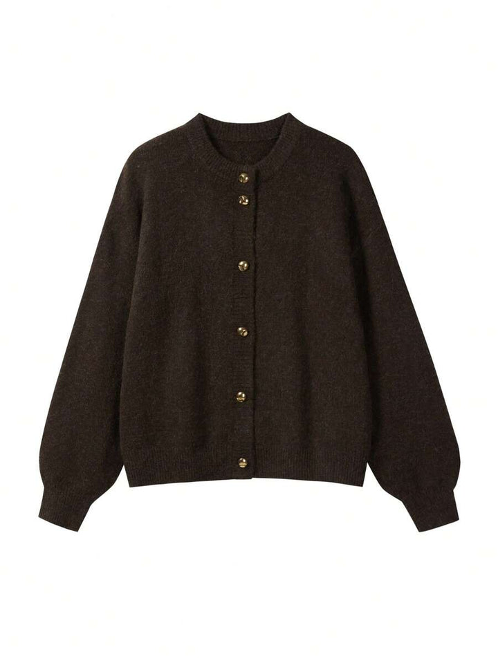 Emma – Brown Knit Cardigan with Gold Buttons