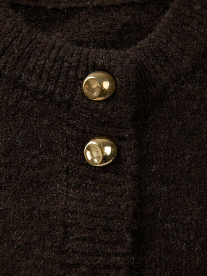 Emma – Brown Knit Cardigan with Gold Buttons