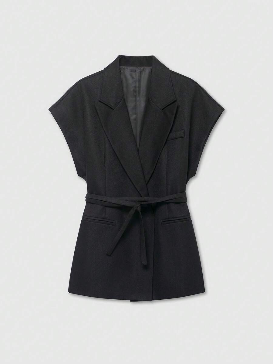 Damesjas van effen bruin linnenmix met reverskraag