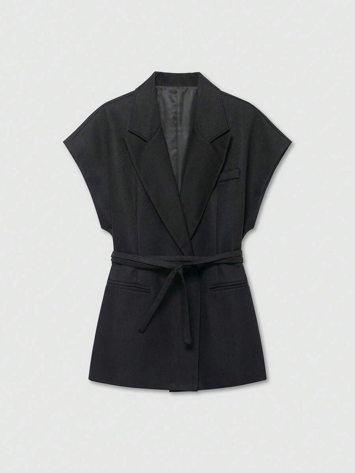 Damesjas van effen bruin linnenmix met reverskraag