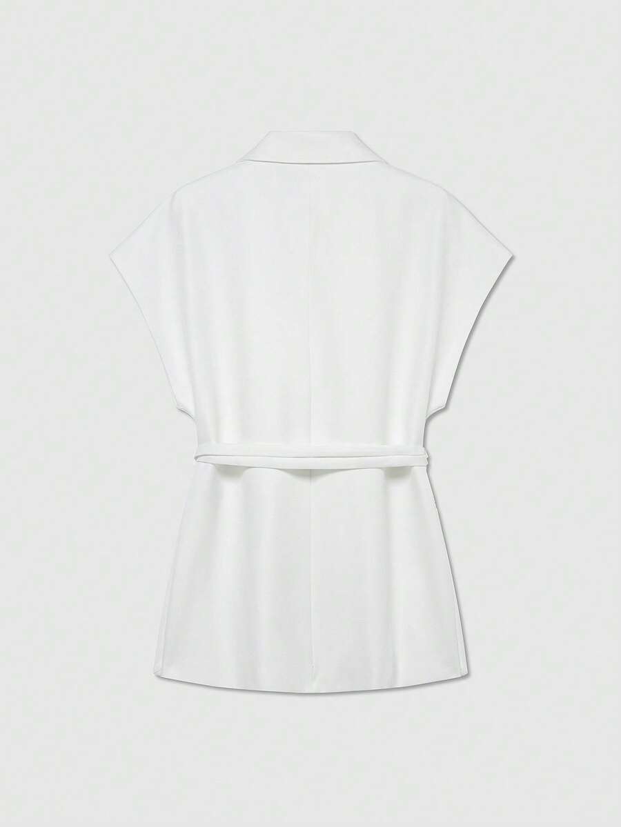 Damesjas van effen bruin linnenmix met reverskraag