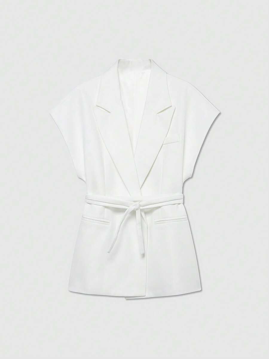 Damesjas van effen bruin linnenmix met reverskraag