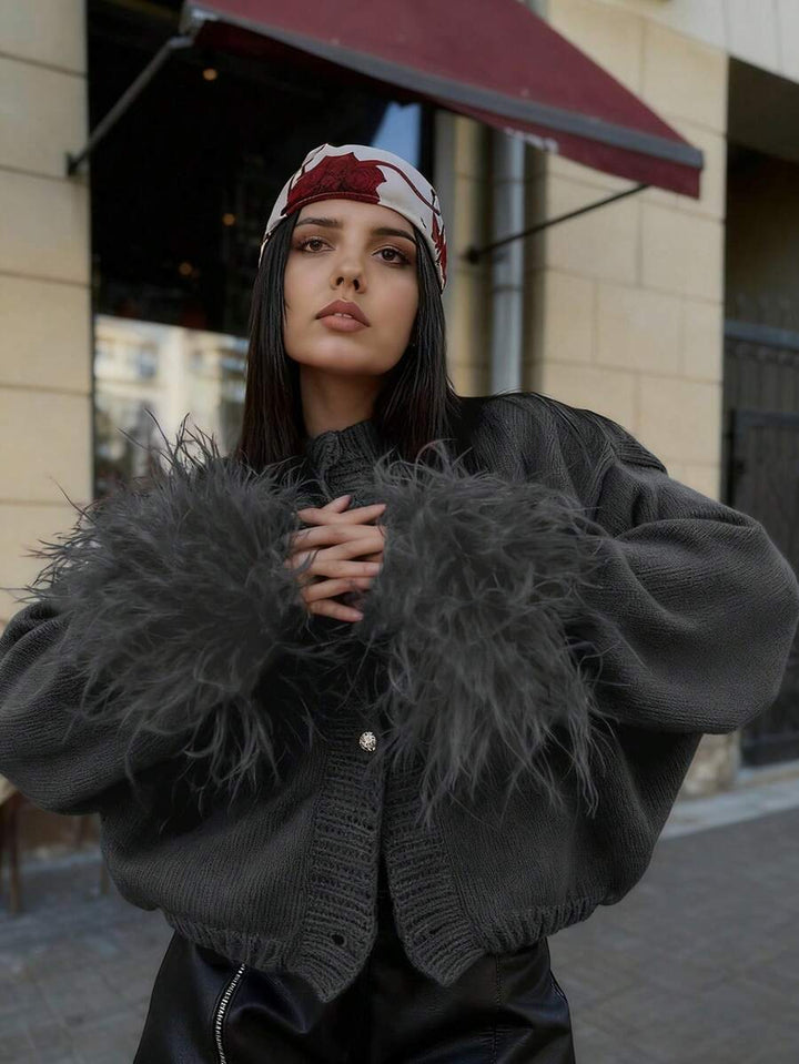 Margaret - Pletený kardigan s peřím 