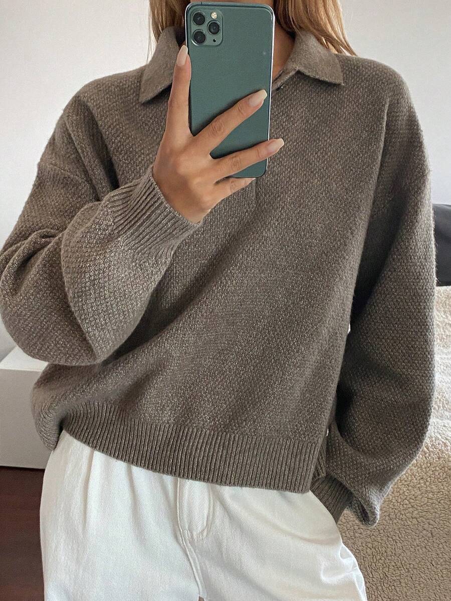 DAZY Dames casual effenkleurge losse gebreide trui met verlaagde schouders, herfst/winter