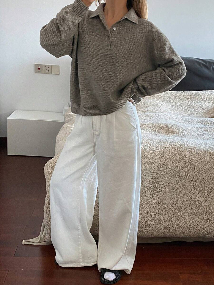 DAZY Dames casual effenkleurge losse gebreide trui met verlaagde schouders, herfst/winter