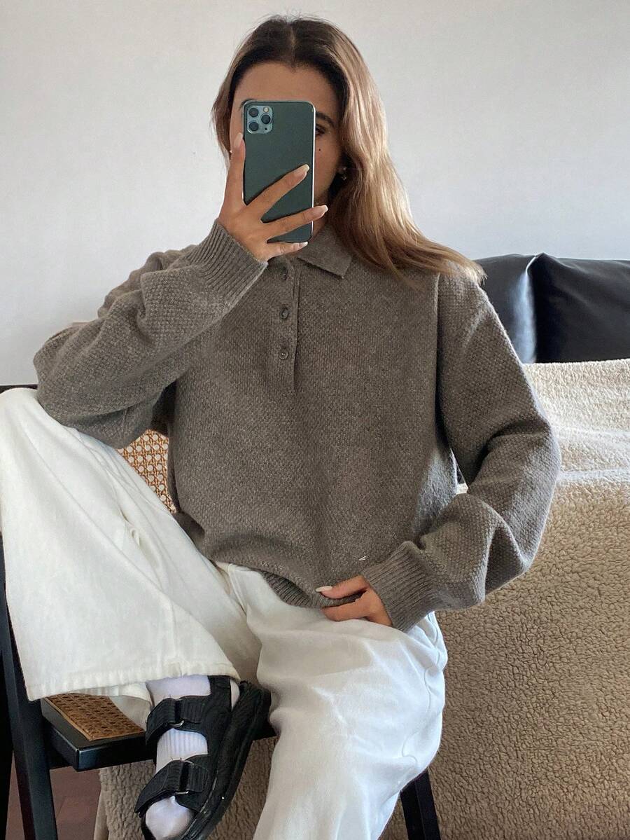 DAZY Dames casual effenkleurge losse gebreide trui met verlaagde schouders, herfst/winter