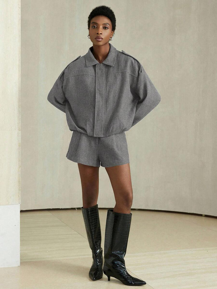 Aveloria Modichic 2-delige damesset s vleermuismouwen en visgraatmotief a bomberjack a šortky