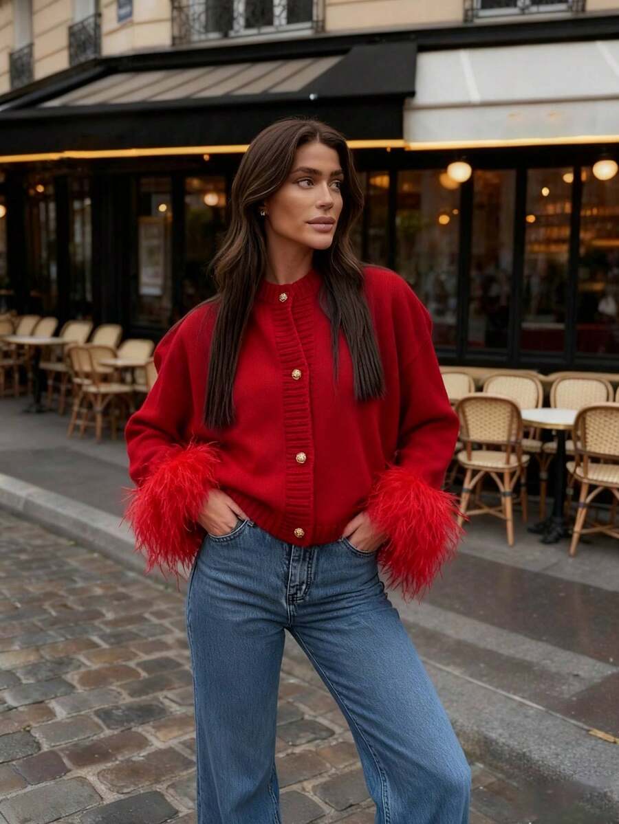 Margaret - Pletený kardigan s peřím 