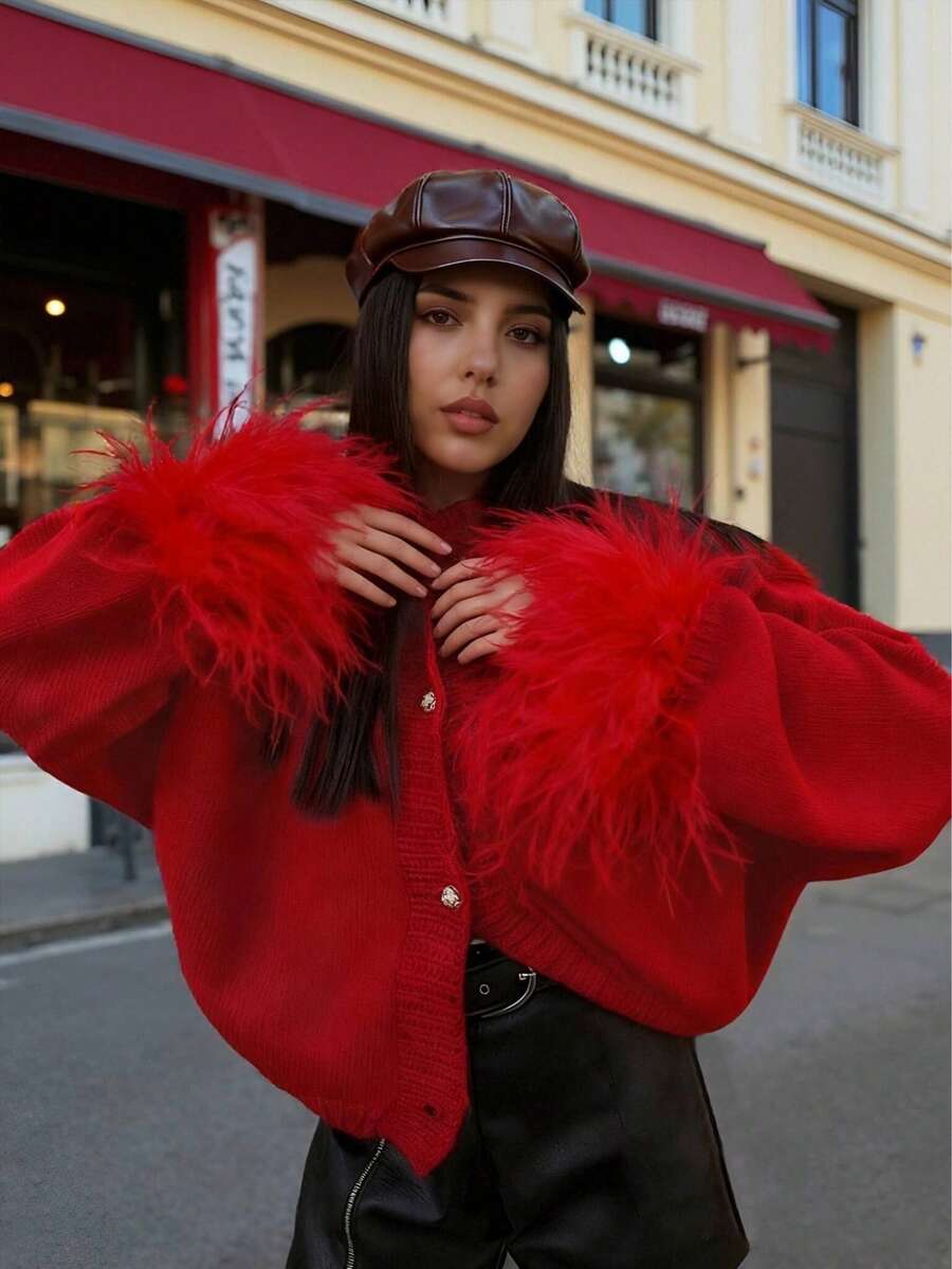 Margaret - Pletený kardigan s peřím 