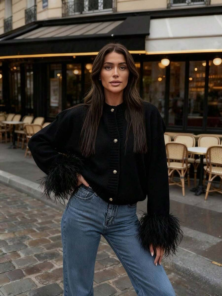 Margaret - Pletený kardigan s peřím 