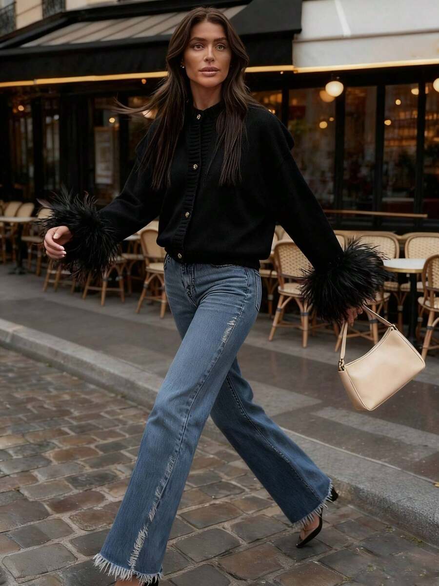 Margaret - Pletený kardigan s peřím 