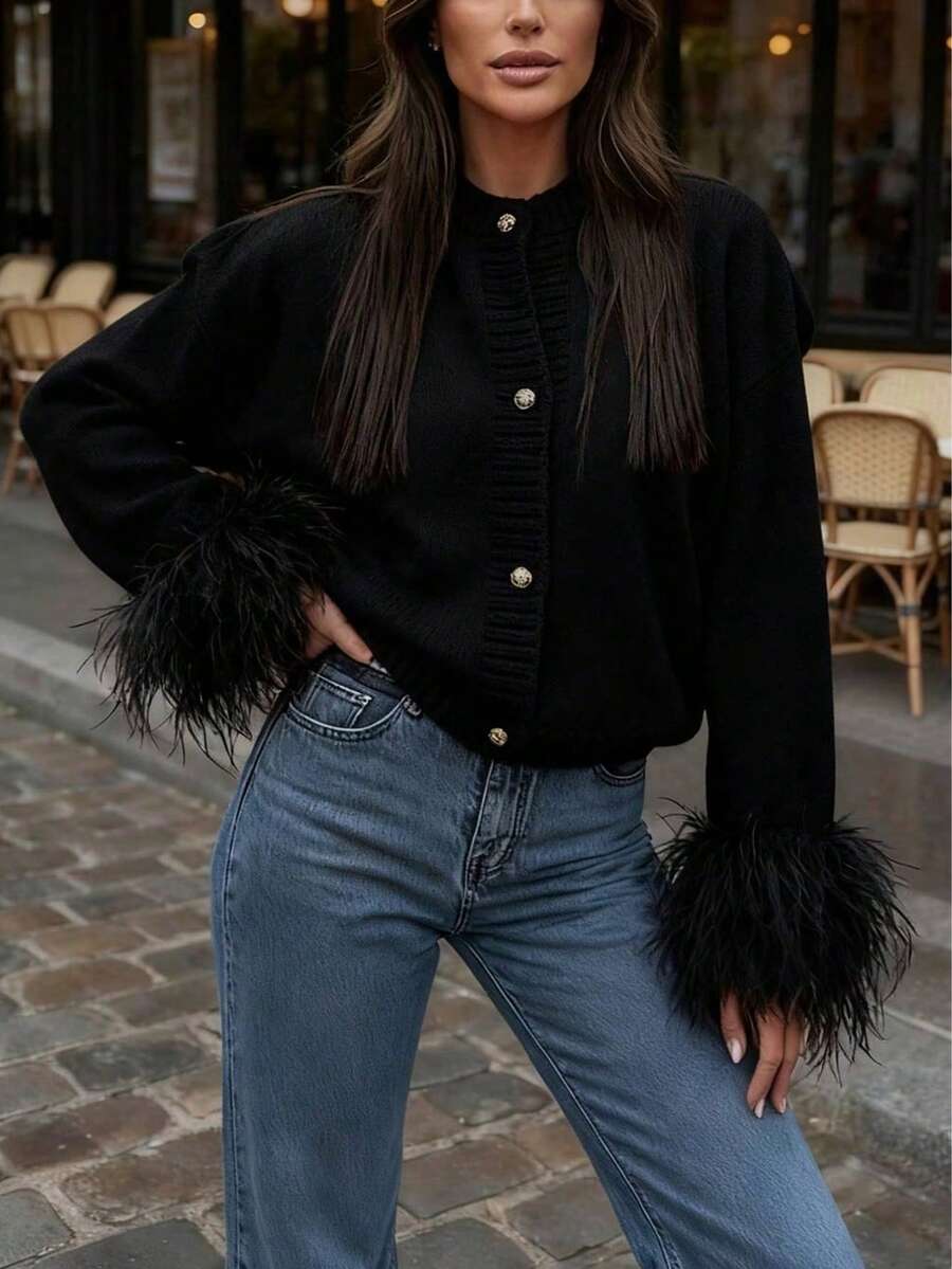 Margaret - Pletený kardigan s peřím 