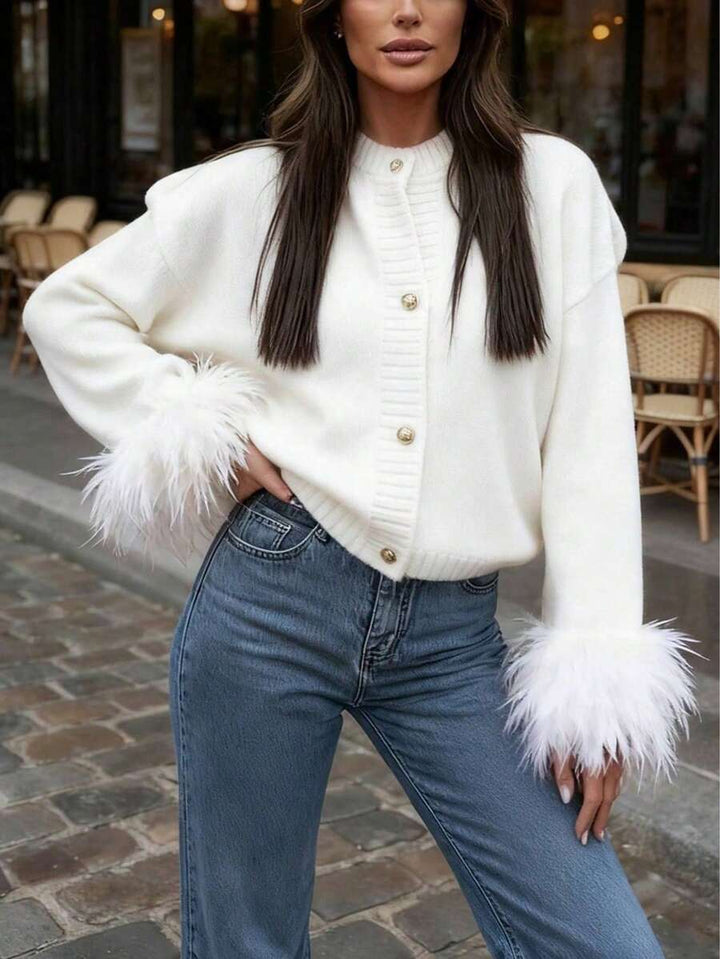 Margaret - Pletený kardigan s peřím 