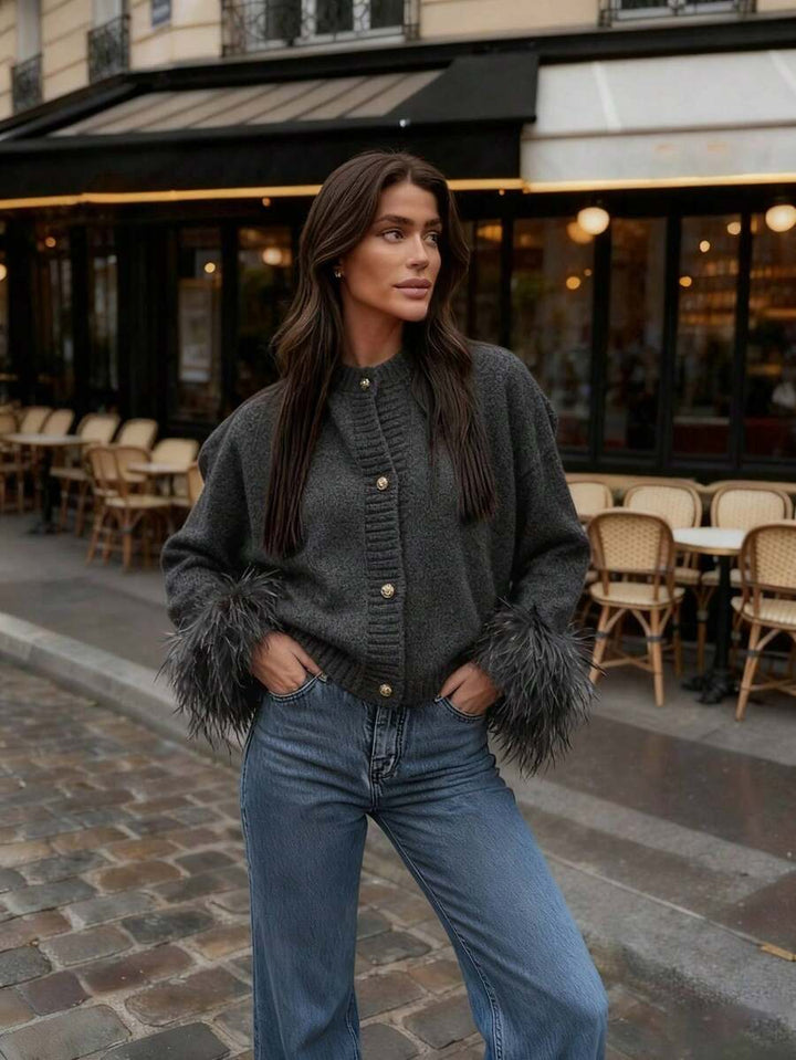 Margaret - Pletený kardigan s peřím 