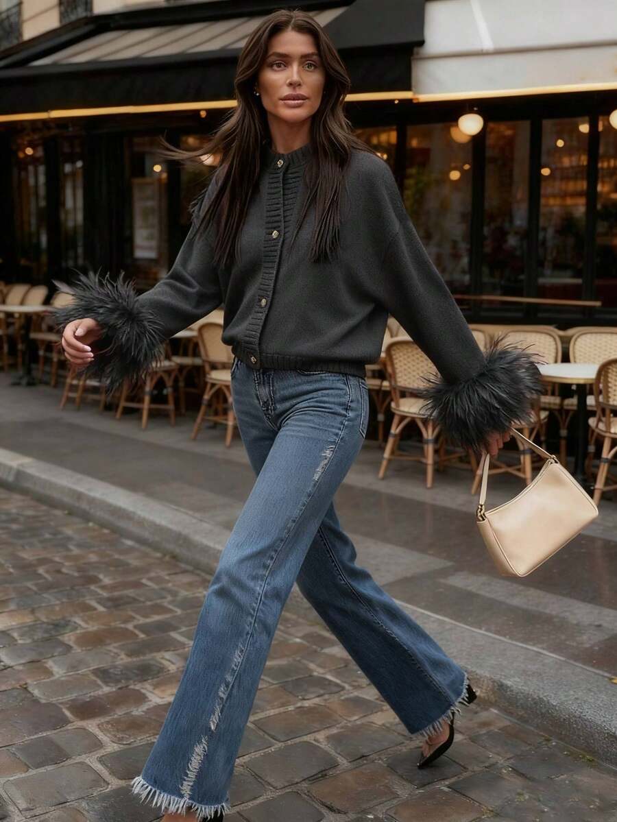 Margaret - Pletený kardigan s peřím 