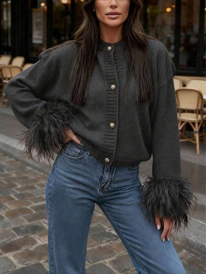 Margaret - Pletený kardigan s peřím 