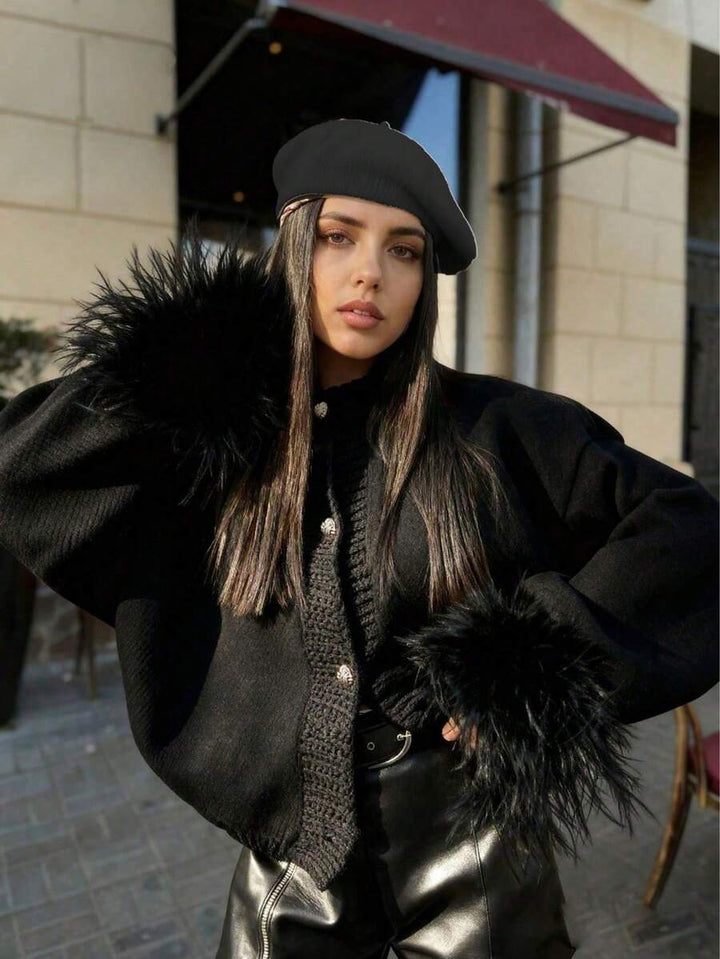 Margaret - Pletený kardigan s peřím 