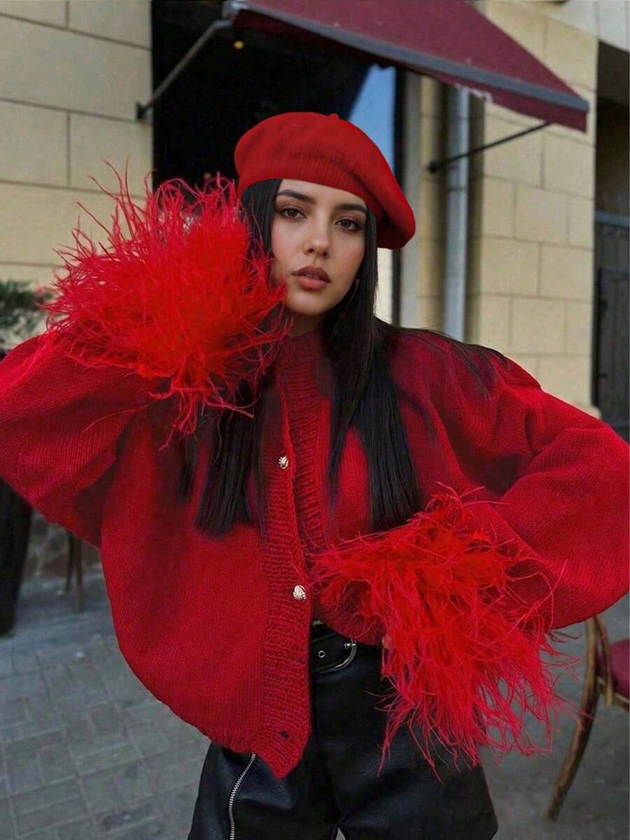 Margaret - Pletený kardigan s peřím 