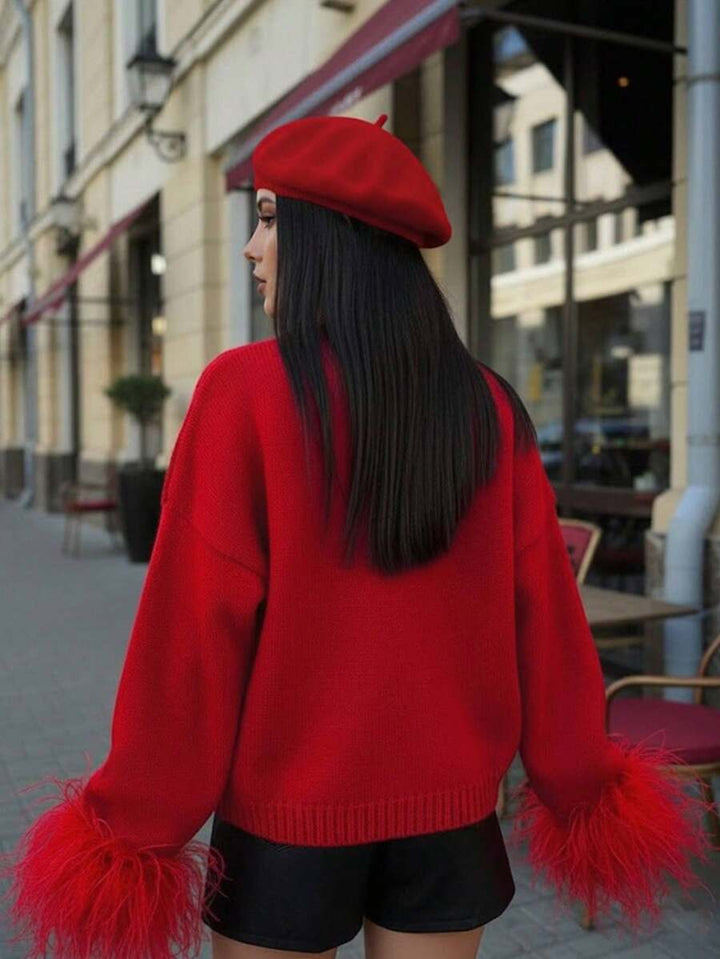 Margaret - Pletený kardigan s peřím 