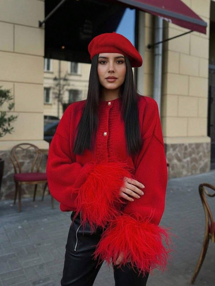 Margaret - Pletený kardigan s peřím 