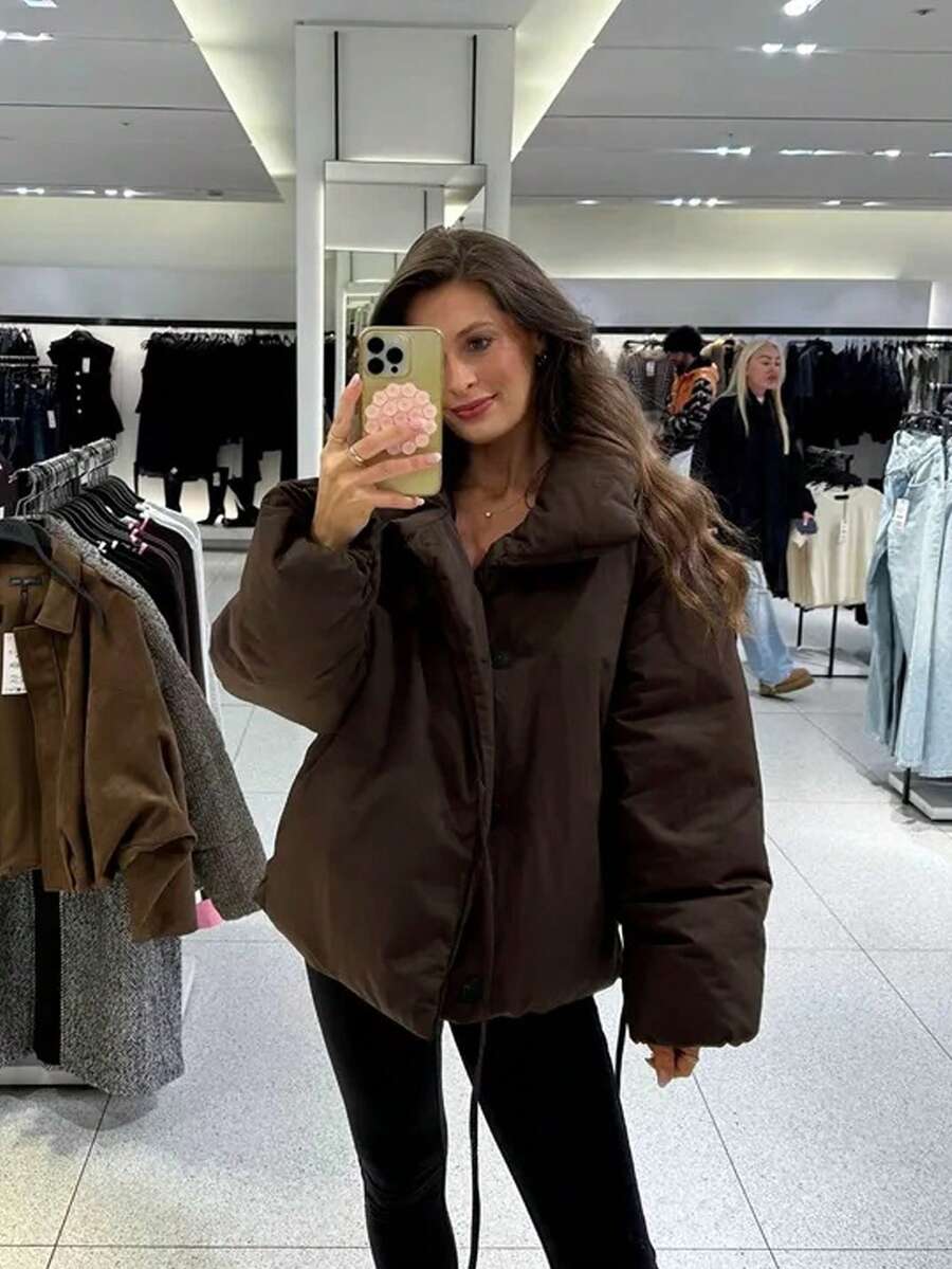 Damesparka's, korte gewatteerde jassen, warme winterkleding voor dames, bruine winterjassen voor dames, coltrui voor dames.