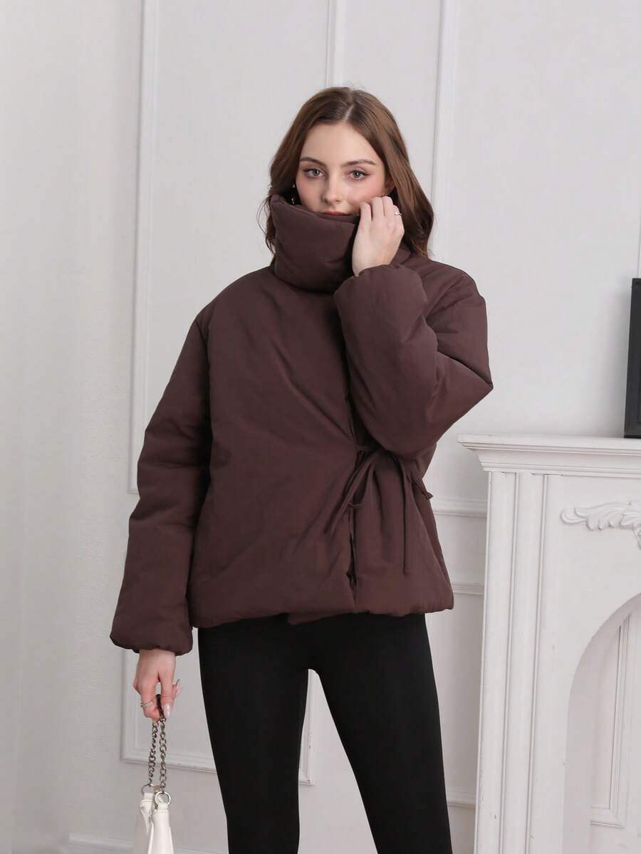 Damesparka's, korte gewatteerde jassen, warme winterkleding voor dames, bruine winterjassen voor dames, coltrui voor dames.