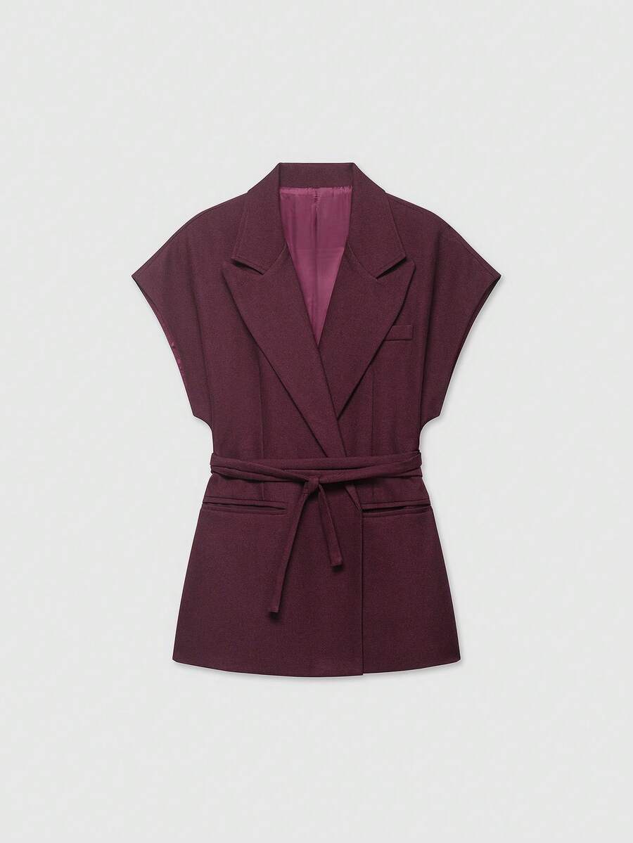 Damesjas van effen bruin linnenmix met reverskraag