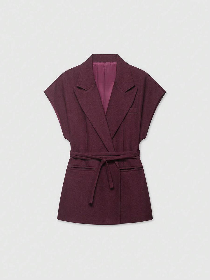 Damesjas van effen bruin linnenmix met reverskraag