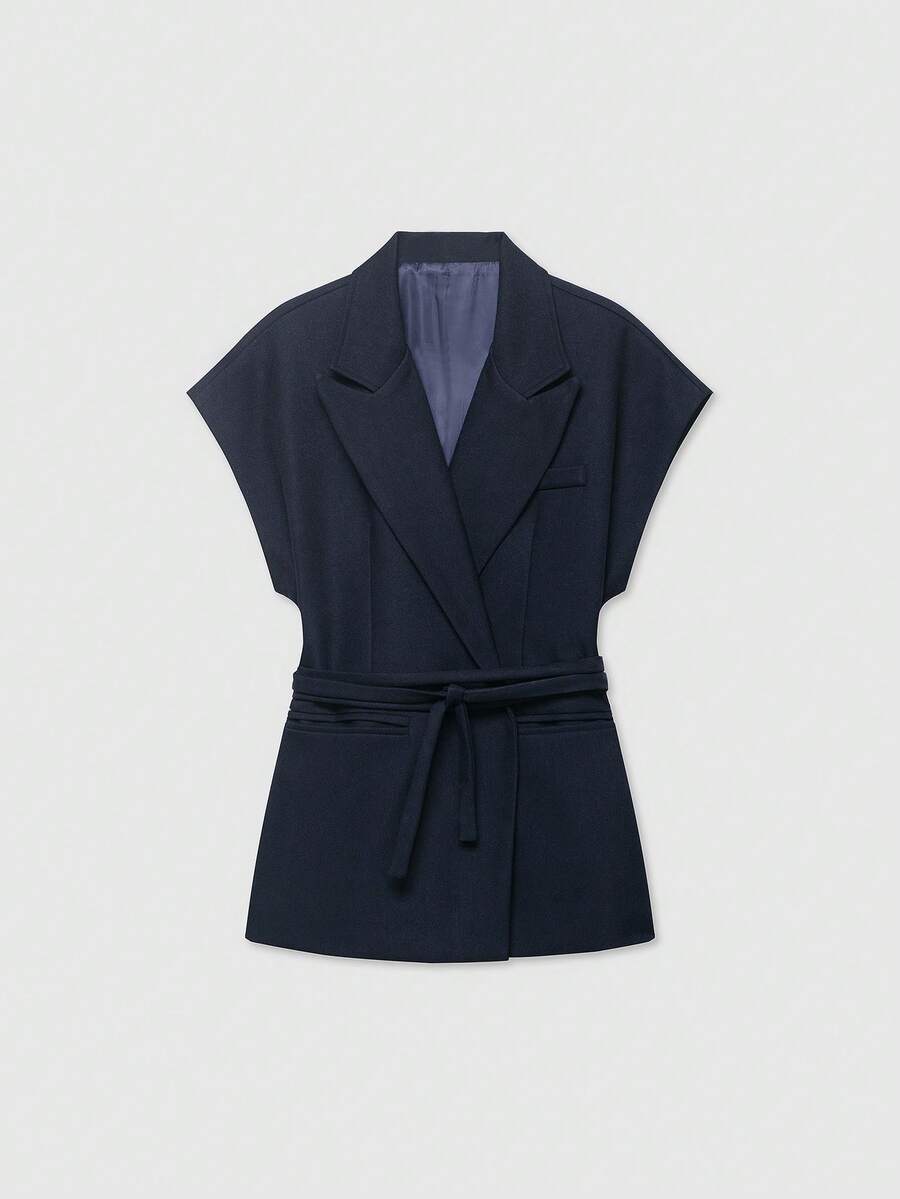 Damesjas van effen bruin linnenmix met reverskraag