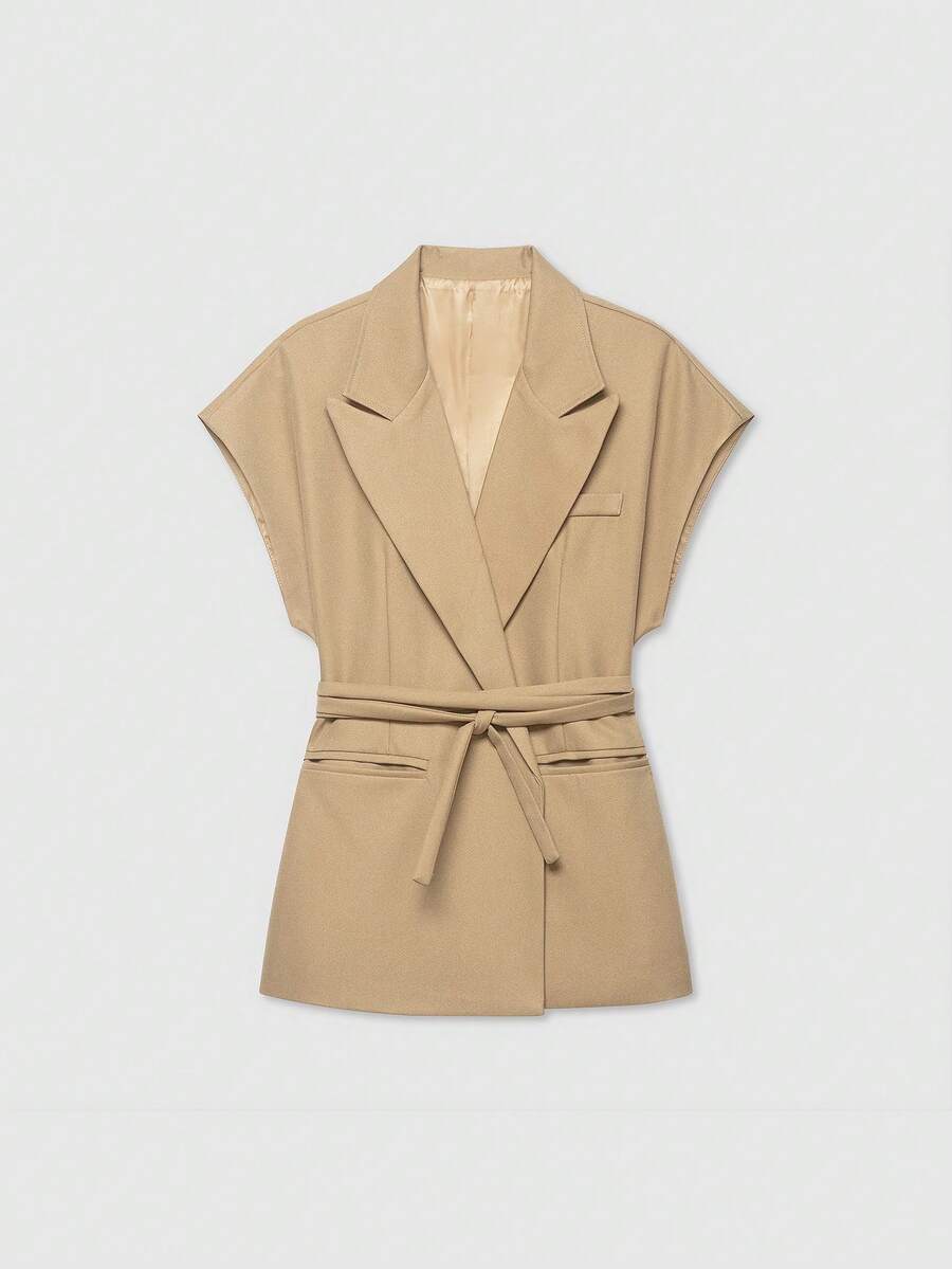 Damesjas van effen bruin linnenmix met reverskraag