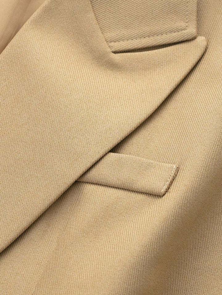 Damesjas van effen bruin linnenmix met reverskraag