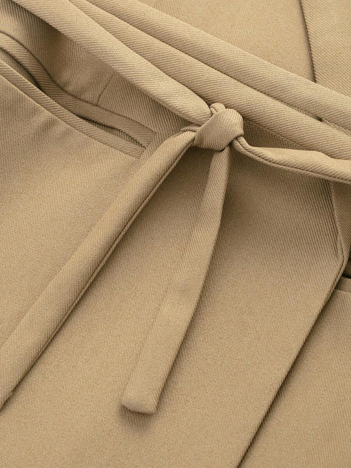 Damesjas van effen bruin linnenmix met reverskraag