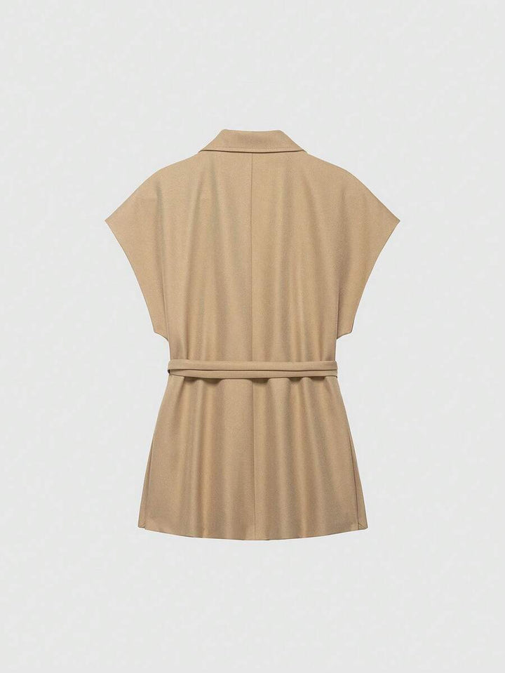 Damesjas van effen bruin linnenmix met reverskraag