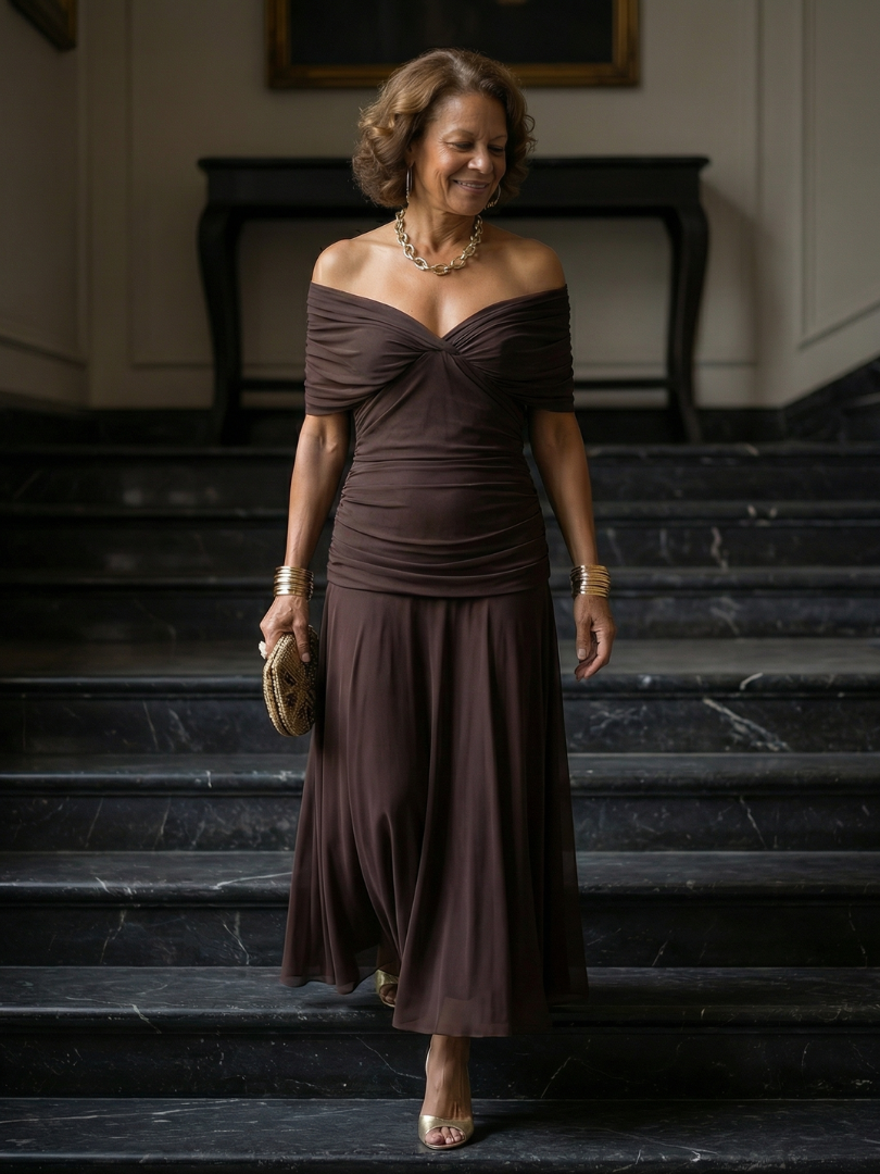 Calen | Off-shoulder splývavé midi šaty