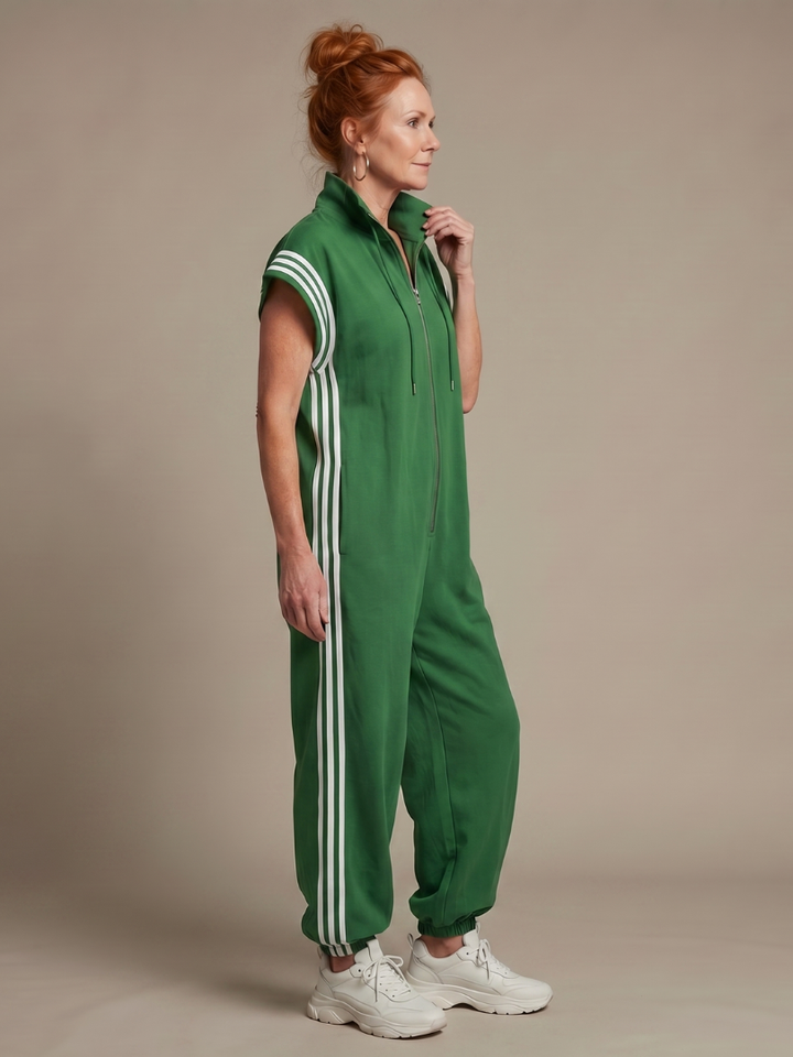 Lark | Jumpsuit s krátkými rukávy, zipem a bočními pruhovanými panely