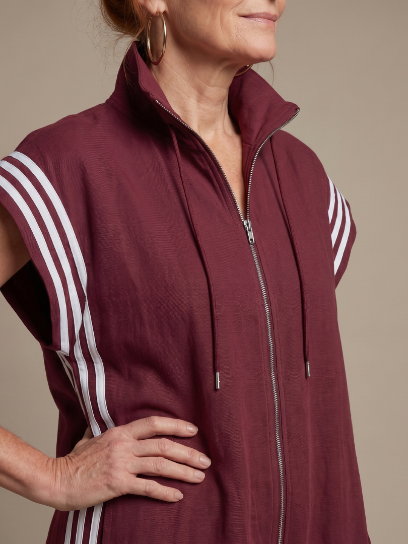 Lark | Jumpsuit s krátkými rukávy, zipem a bočními pruhovanými panely