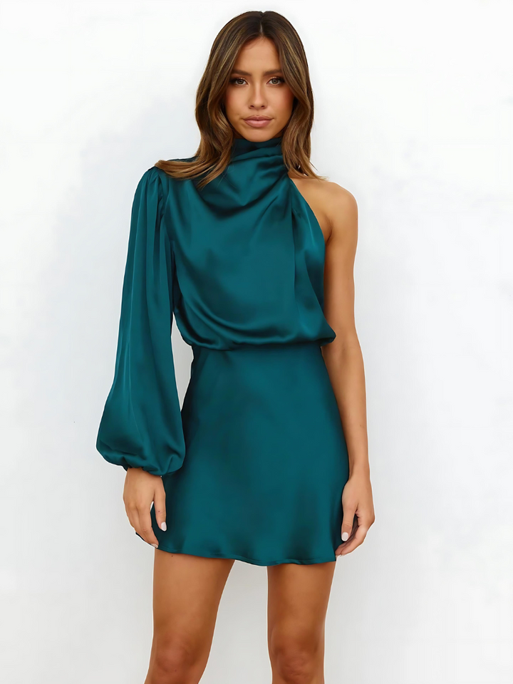 Celeste | One-Shoulder Satin-Effect Dress