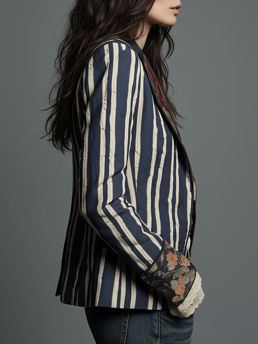 Cindy | Boho Blazer mit floralen Details und Streifen