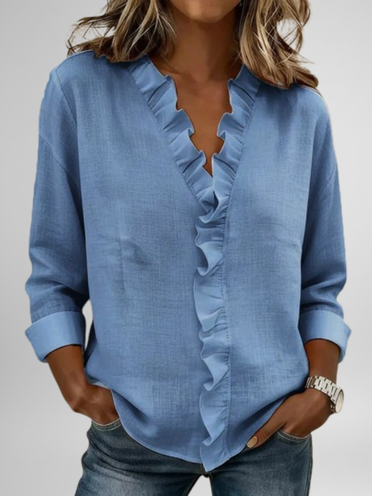 Amoura | Halenka s volánky, V-výstřihem a dlouhými rukávy