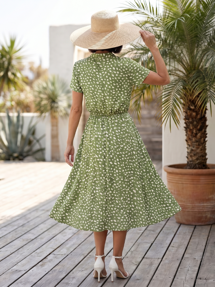Belladonna | Midi šaty s potiskem, knoflíkovou légou a páskem