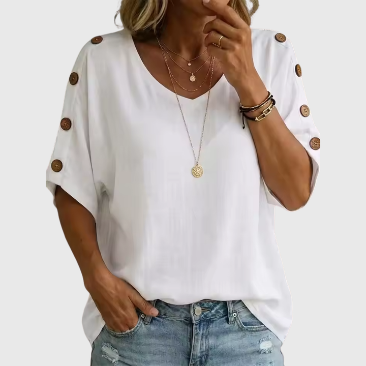 Bellie | Uvolněné tričko pro pocit pohody s knoflíkovou légou