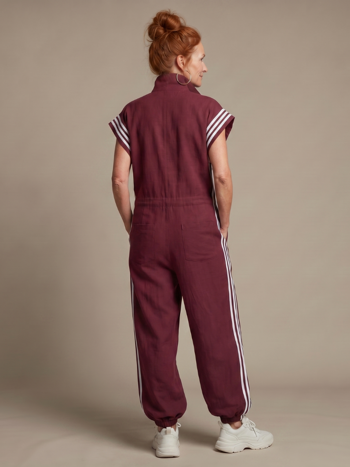 Lark | Jumpsuit s krátkými rukávy, zipem a bočními pruhovanými panely