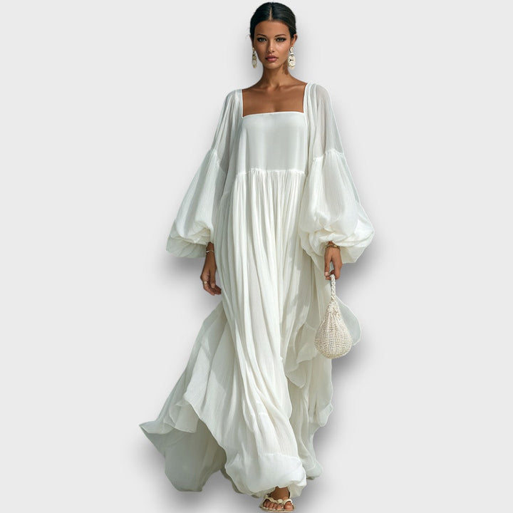 Mila | Elegantní bílé maxi šaty s jemnou draperií